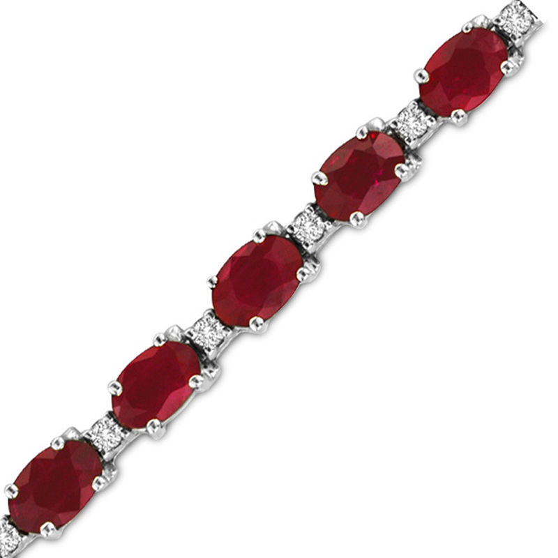 Oval Ruby and 3/8 CT. T.W. Diamond Bracelet in 14K White Gold