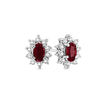 Thumbnail Image 0 of Oval Ruby and 1/3 CT. T.W. Diamond Sunburst Frame Stud Earrings in 14K White Gold