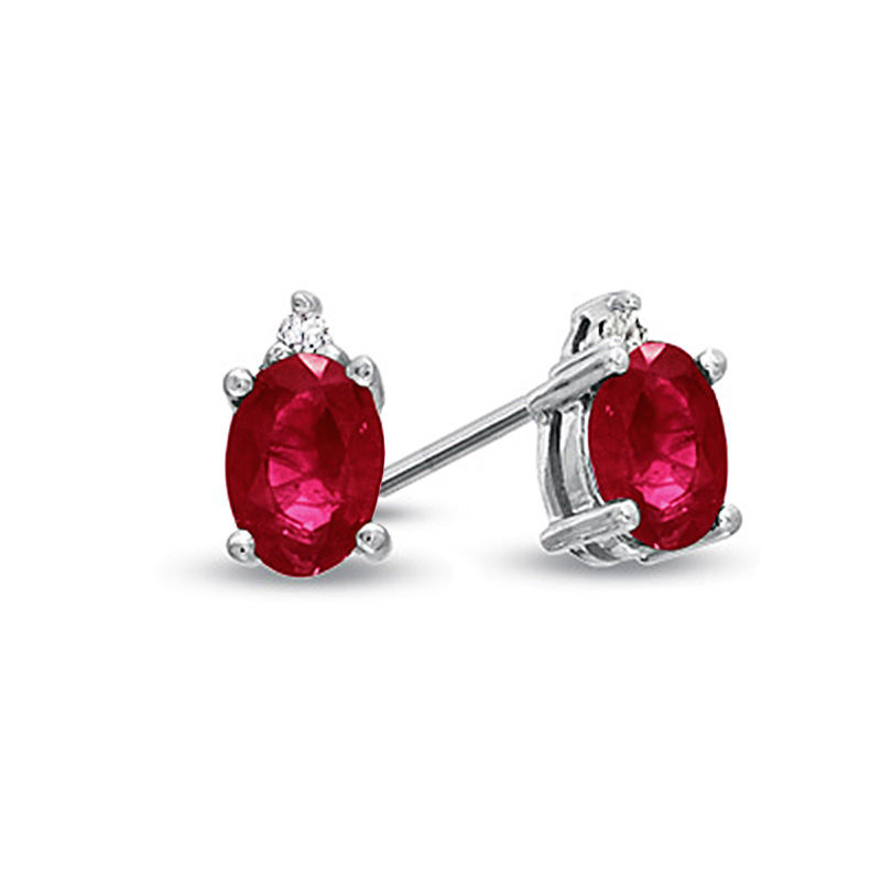 Oval Ruby and Diamond Accent Stud Earrings in 14K White Gold Zales