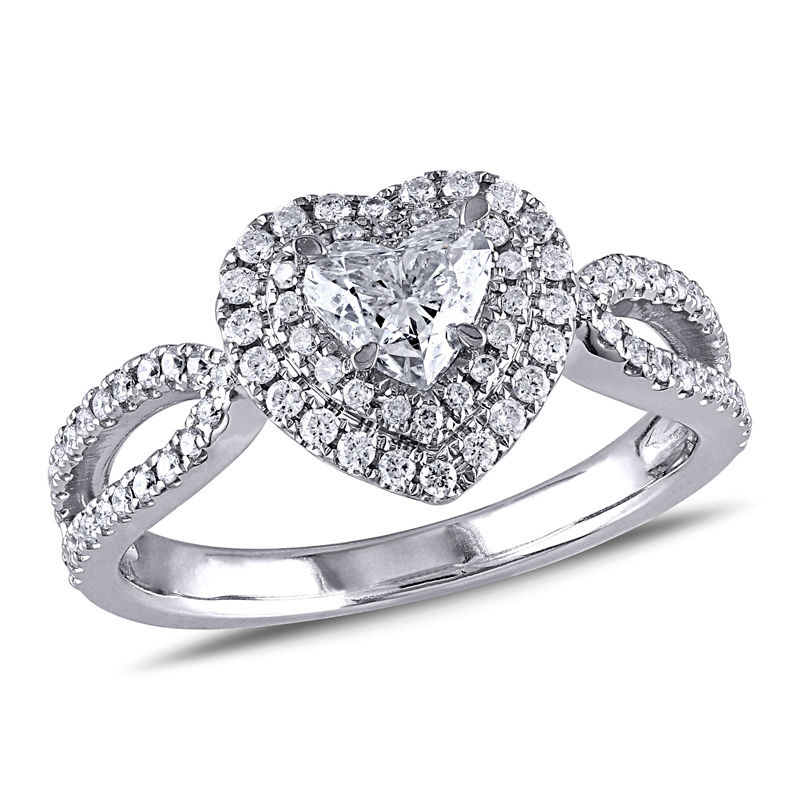 tw heart shaped diamond double frame split shank engagement ring in 14k - Heart Shaped Wedding Rings tw heart shaped diamond double frame split shank engagement ring in 14k - Heart Shaped Wedding Rings