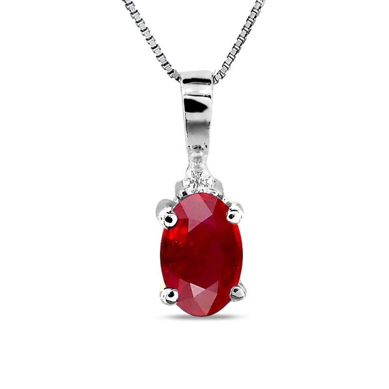 Oval Ruby and Diamond Accent Pendant in 14K White Gold