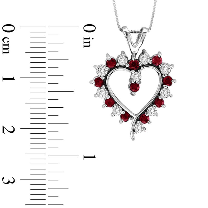 Ruby and 3/8 CT. T.W. Diamond Heart Pendant in 14K White Gold