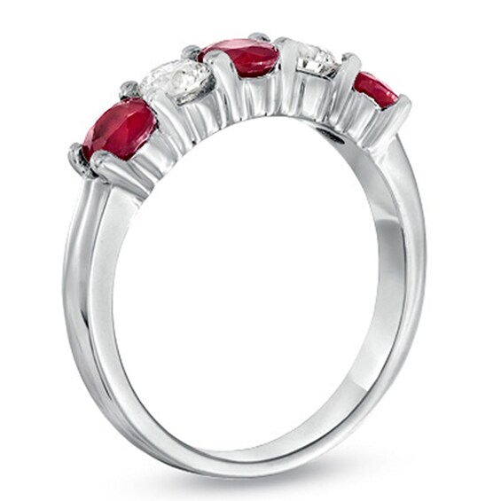 Ruby and 1/3 CT. T.w. Diamond Five Stone Band in 14K White Gold