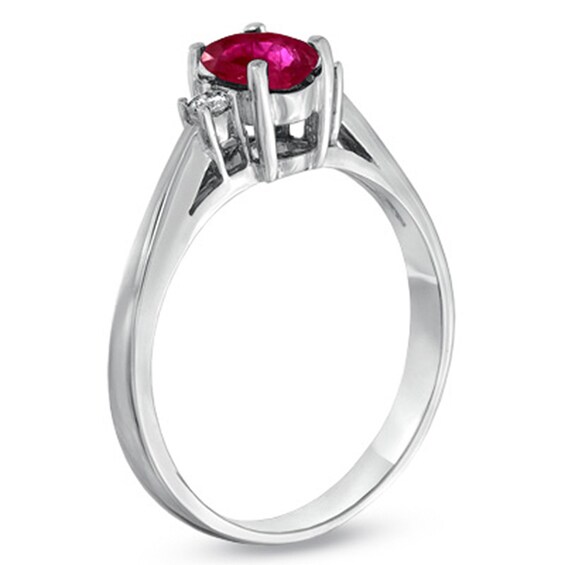 Oval Ruby and Diamond Accent Ring in 14K White Gold