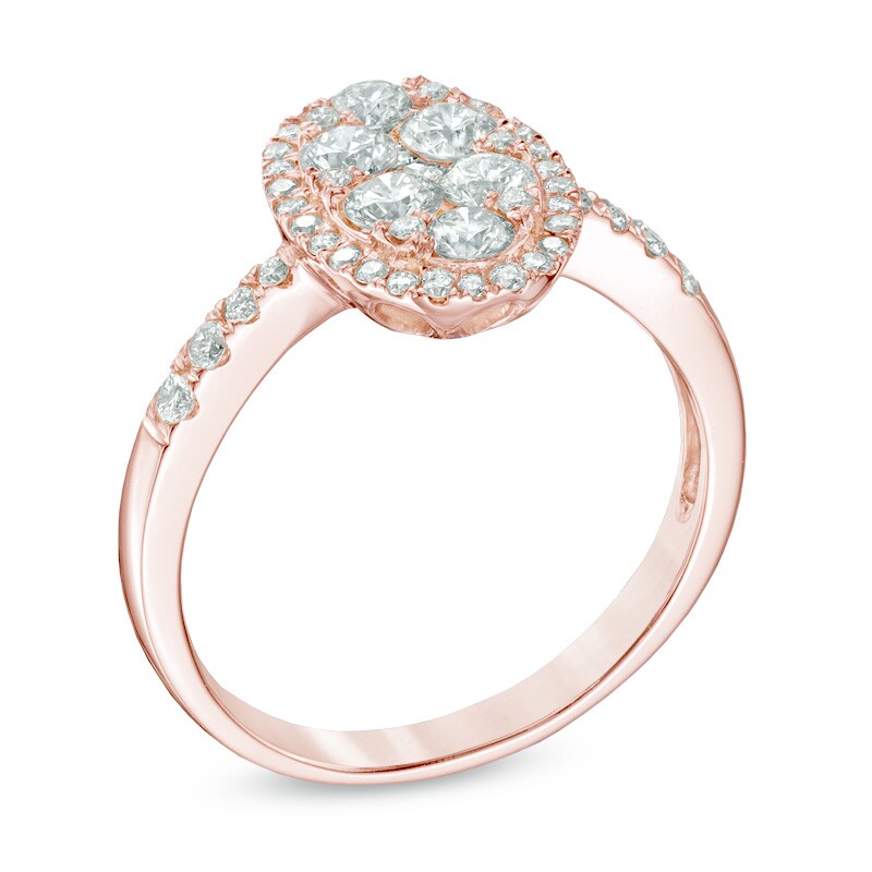 Main Image 2 of 1 CT. T.W. Multi-Diamond Oval Frame Engagement Ring in 14K Rose Gold