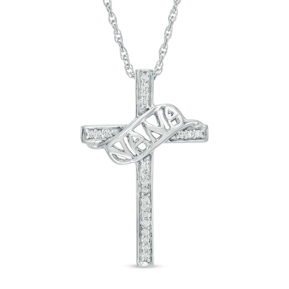 1/15 CT. T.w. Diamond "Nana" Cross Pendant in Sterling Silver
