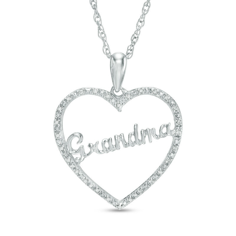 1/20 CT. T.W. Diamond "Grandma" Heart Pendant in 10K White Gold