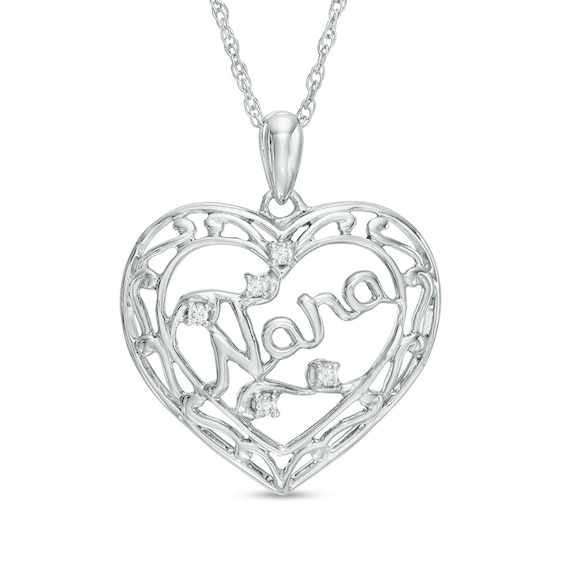 1/20 CT. T.w. Diamond "Nana" Filigree Border Heart Pendant in Sterling Silver