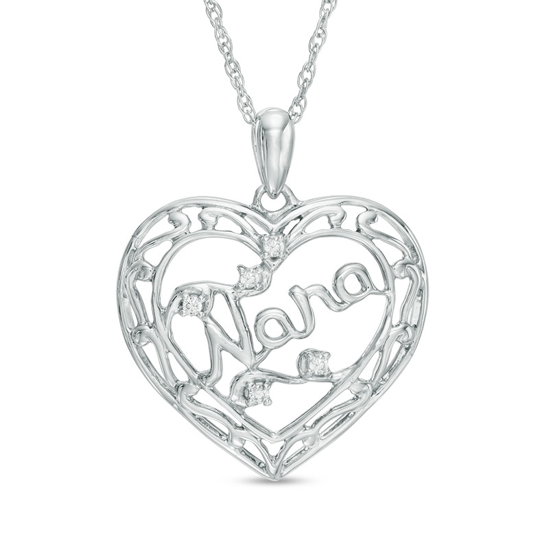 Main Image 1 of 1/20 CT. T.W. Diamond "Nana" Filigree Border Heart Pendant in Sterling Silver