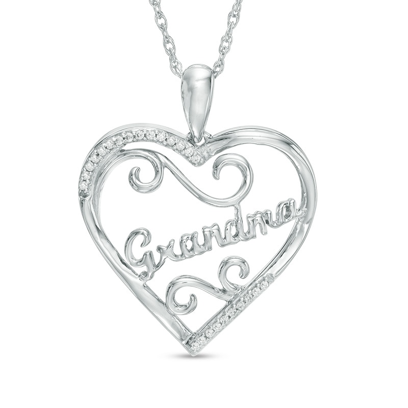 1/15 CT. T.W. Diamond "Grandma" Heart Pendant in Sterling Silver