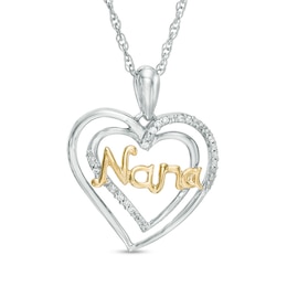 1/15 CT. T.W. Diamond "Nana" Double Heart Pendant in Sterling Silver and 10K Gold