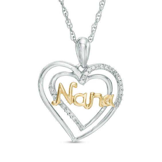 1/15 CT. T.w. Diamond "Nana" Double Heart Pendant in Sterling Silver and 10K Gold