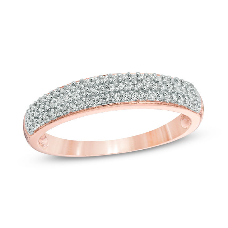 Main Image 1 of 1/5 CT. T.W. Diamond Wedding Band in Sterling Silver with Rose Rhodium