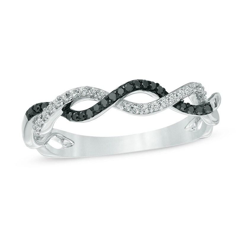 1/6 CT. T.W. Black Enhanced and White Diamond Twist Shank Band in 10K White Gold