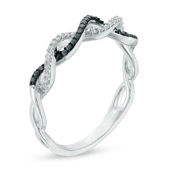 1/6 CT. T.w. Black Enhanced and White Diamond Twist Shank Band in 10K White Gold