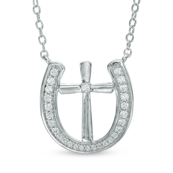 1/5 CT. T.w. Diamond Cross in Horseshoe Necklace in Sterling Silver