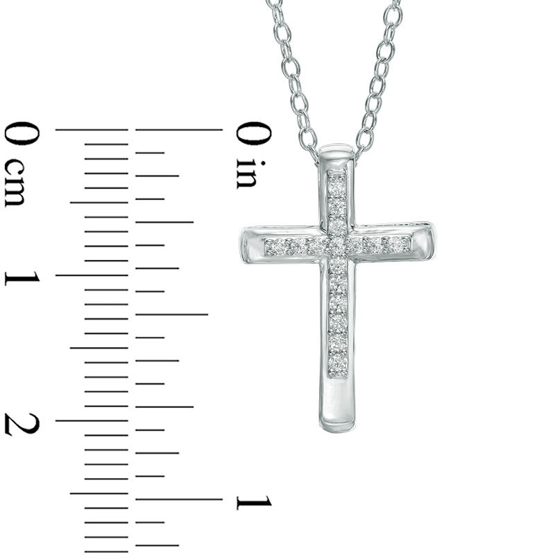 Main Image 2 of 1/8 CT. T.W. Diamond Bold Cross Pendant in 10K White Gold