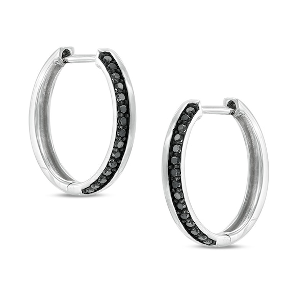1/8 CT. T.w. Black Diamond Edge Hoop Earrings in 10K White Gold