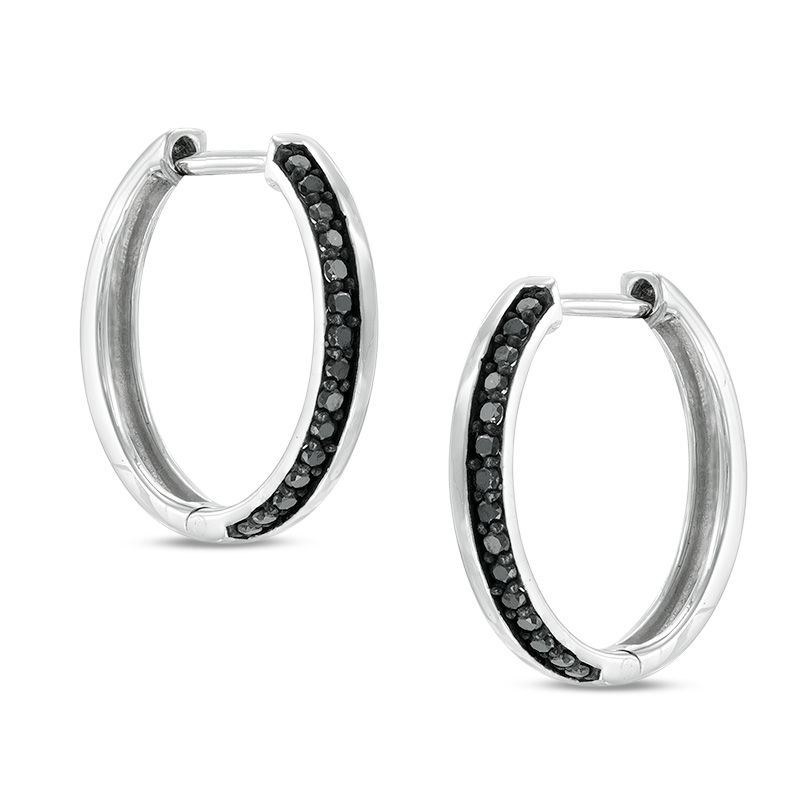 Zales 1 8 ct. T.W. Black Diamond Edge Hoop Earrings in 10K White Gold