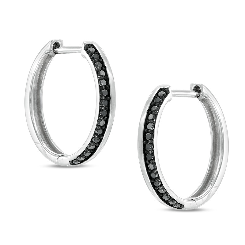 1/8 CT. T.W. Black Diamond Edge Hoop Earrings in 10K White Gold