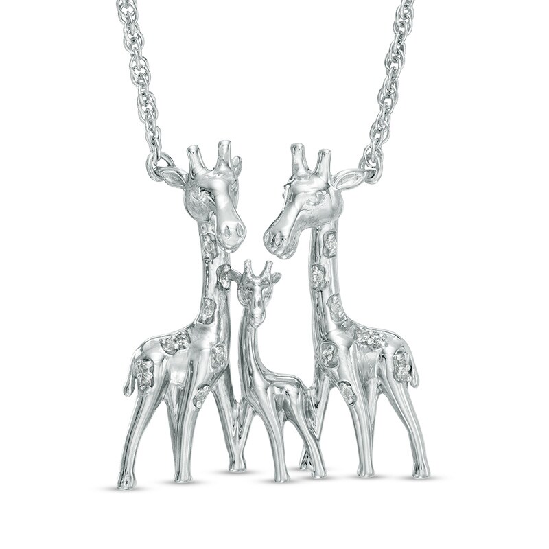 1/20 CT. T.W. Diamond Accent Giraffe Family Necklace in Sterling Silver