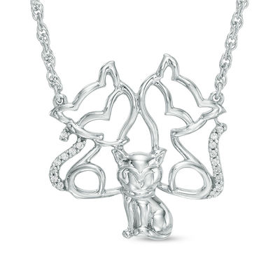 Diamond Accent Cat Family Necklace in 