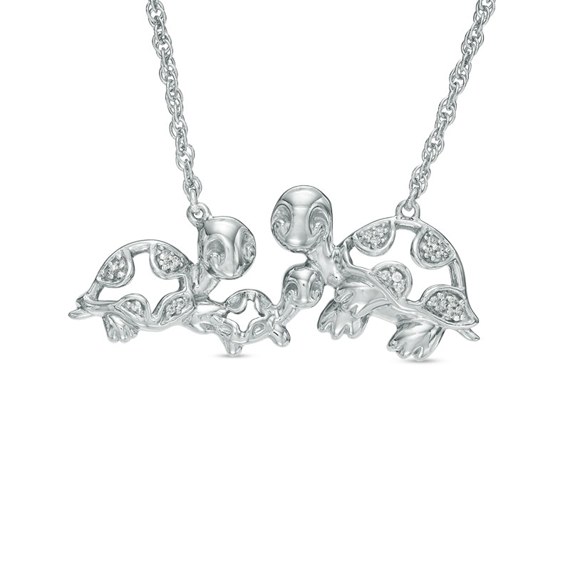 Main Image 1 of 1/20 CT. T.W. Diamond Turtle Family Necklace in Sterling Silver - 17"