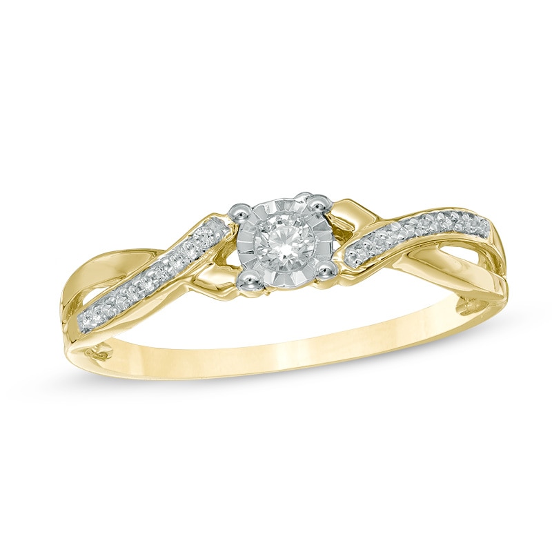 1/10 CT. T.W. Diamond Twist Shank Promise Ring in 10K Gold