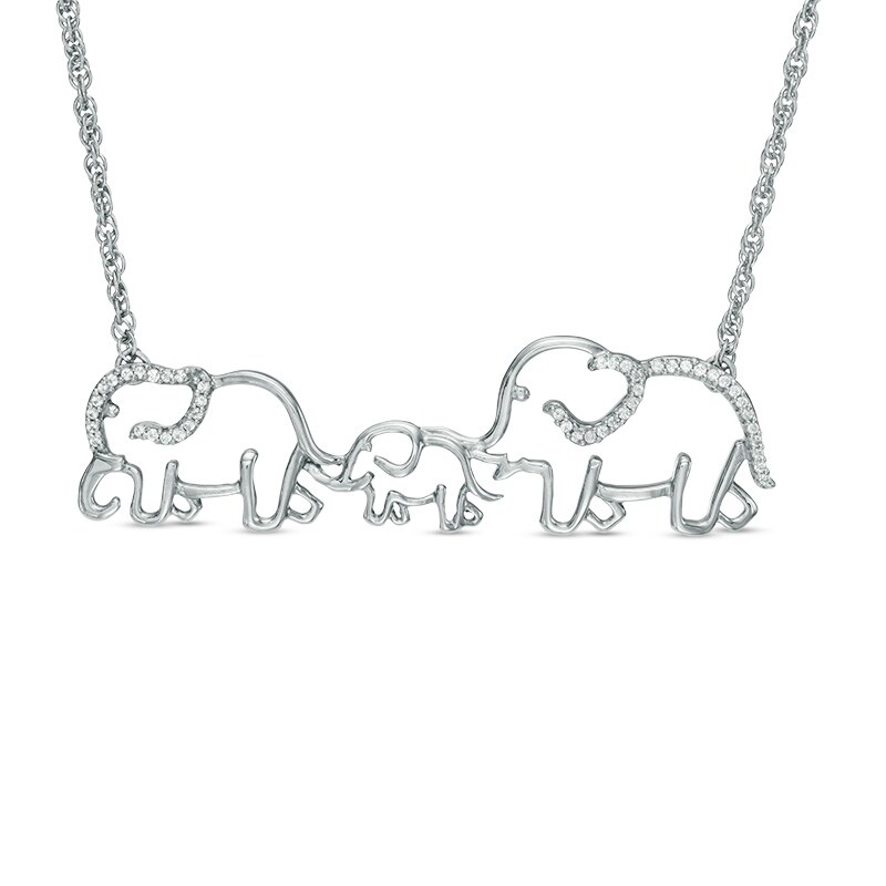 1/8 CT. T.W. Diamond Elephant Family Necklace in Sterling Silver - 17"