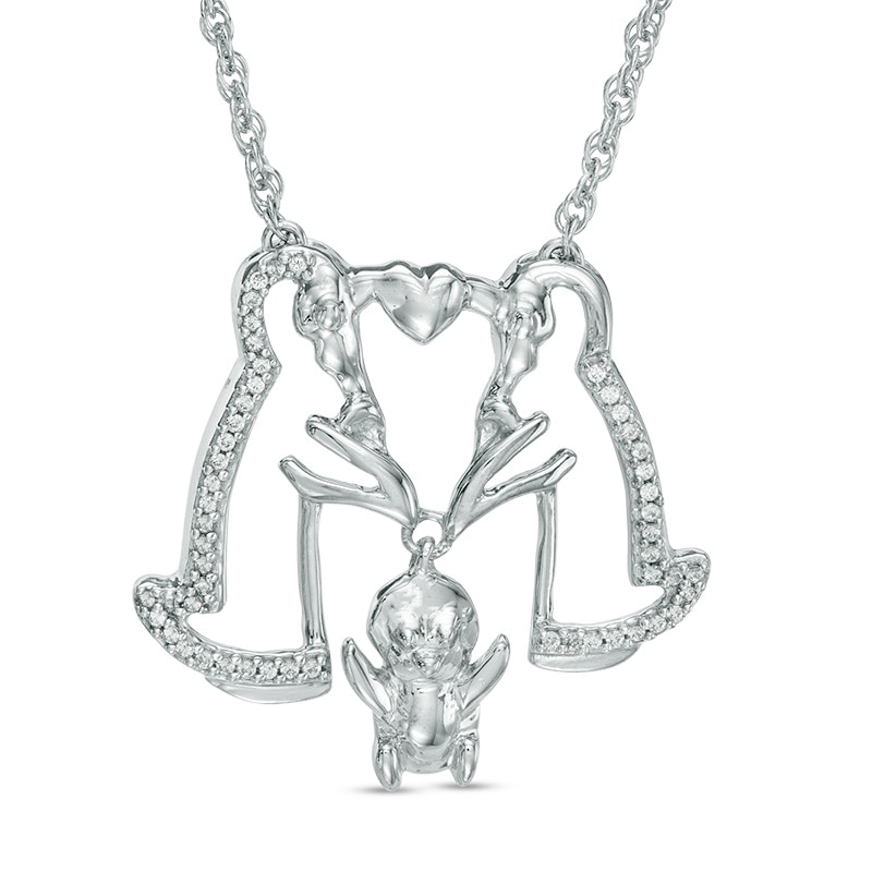 1/8 CT. T.W. Diamond Penguin Family Necklace in Sterling Silver - 17"