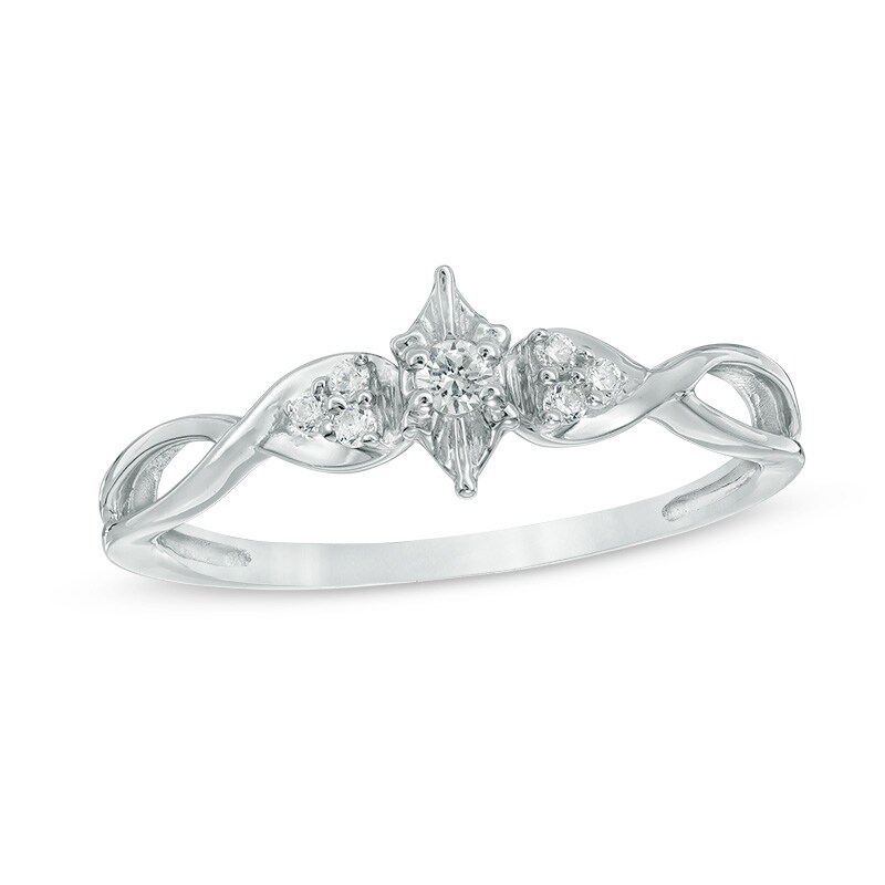 1/15 CT. T.W. Diamond Marquise Frame Twist Shank Promise Ring in 10K White Gold