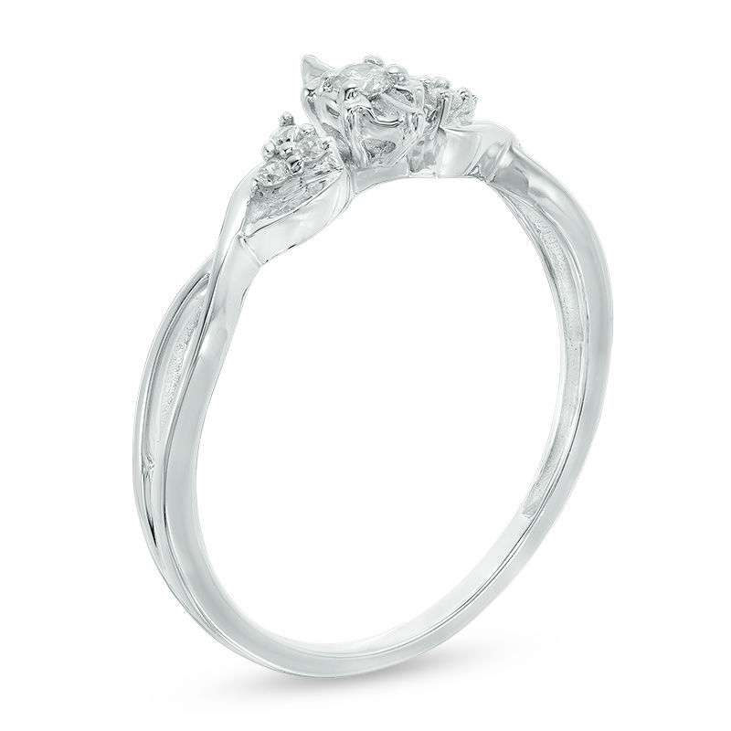 1/15 CT. T.W. Diamond Marquise Frame Twist Shank Promise Ring in 10K White Gold