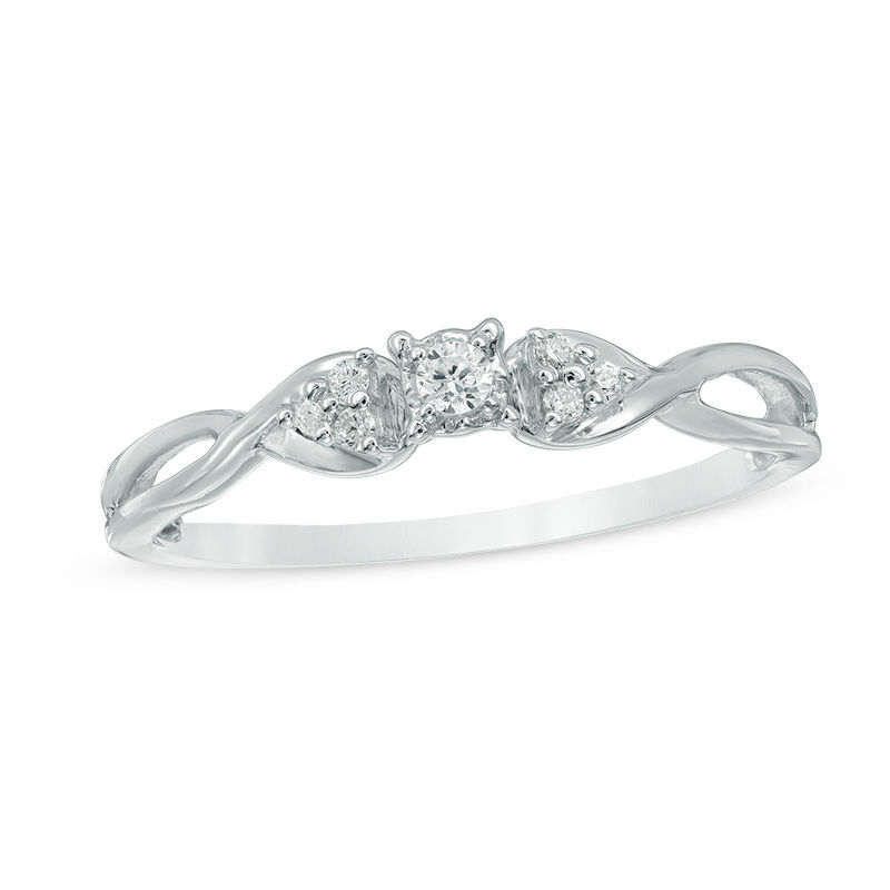 1/15 CT. T.W. Diamond Twist Shank Promise Ring in 10K White Gold