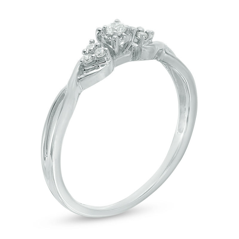 Main Image 2 of 1/15 CT. T.W. Diamond Twist Shank Promise Ring in 10K White Gold