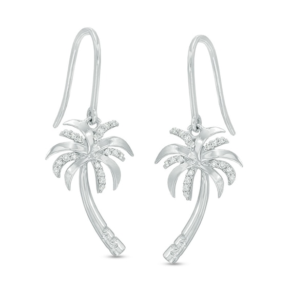 1/8 CT. T.w. Diamond Palm Tree Drop Earrings in 10K White Gold