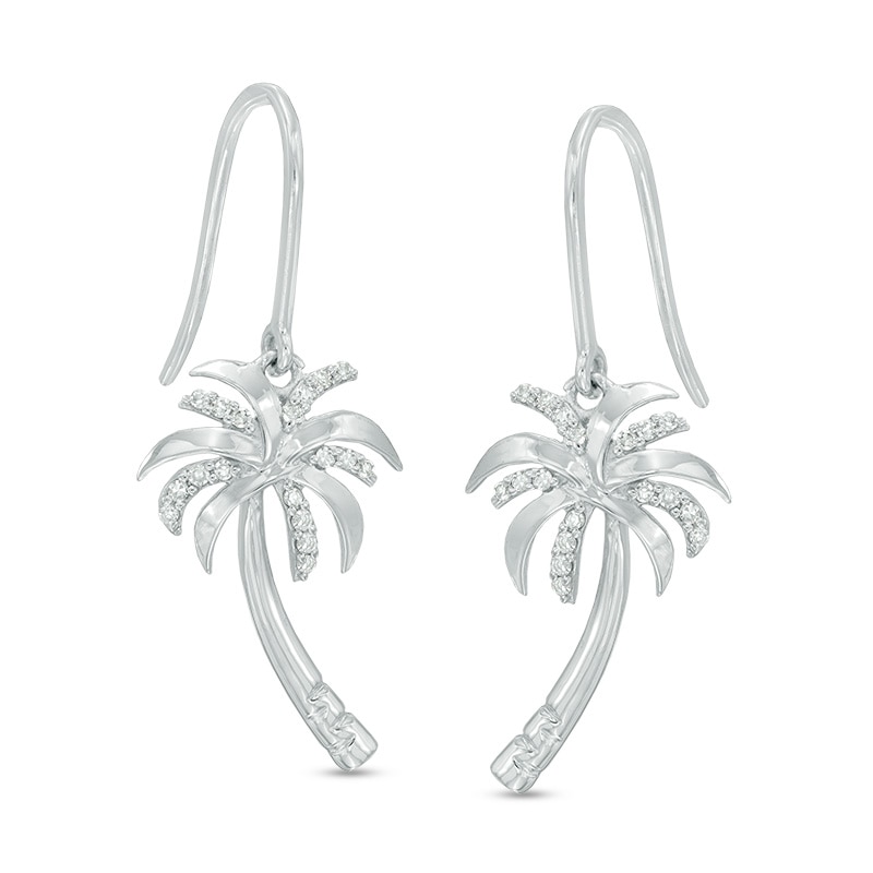 Main Image 1 of 1/8 CT. T.W. Diamond Palm Tree Drop Earrings in 10K White Gold
