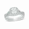 Thumbnail Image 0 of 6.0mm Cushion-Cut Lab-Created White Sapphire Frame Bridal Set in Sterling Silver