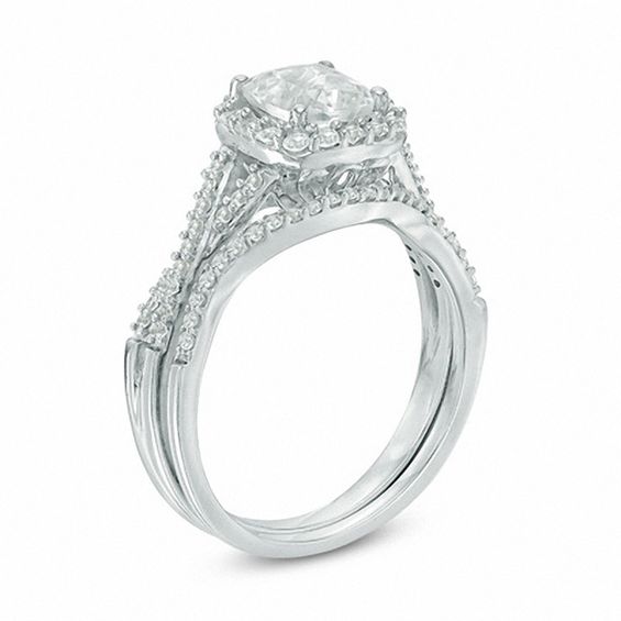 6.0mm Cushion-Cut Lab-Created White Sapphire Frame Bridal Set Sterling Silver