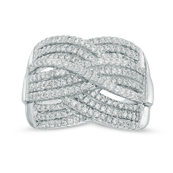 1 CT. T.w. Diamond Three Row Woven Ring in 10K White Gold