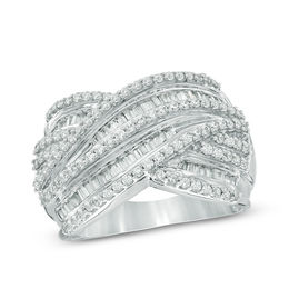 1 CT. T.W. Baguette Diamond Layered Criss-Cross Ring in 10K White Gold