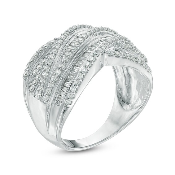 1 CT. T.w. Baguette Diamond Layered Criss-Cross Ring in 10K White Gold