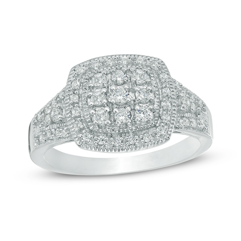 3/8 CT. T.W. Diamond Composite Cushion Frame Ring in 10K White Gold