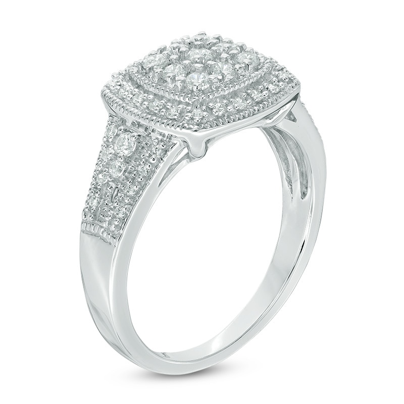 3/8 CT. T.W. Diamond Composite Cushion Frame Ring in 10K White Gold