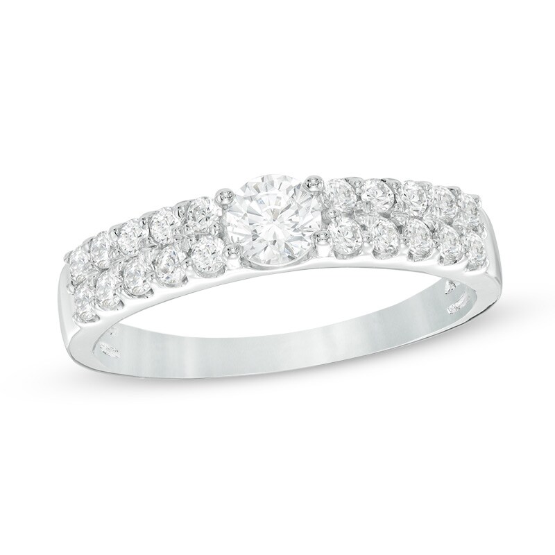 Main Image 1 of 3/4 CT. T.W. Diamond Double Row Engagement Band in 14K White Gold