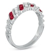 Thumbnail Image 1 of Ruby and 1/4 CT. T.W. Diamond Double Row Slant Ring in Platinum
