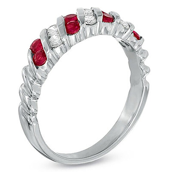Ruby and 1/4 CT. T.w. Diamond Double Row Slant Ring in Platinum