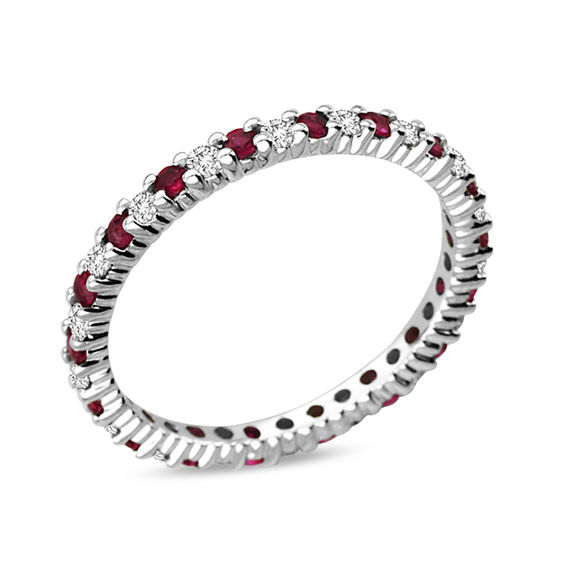 Ruby and 1/4 CT. T.w. Diamond Eternity Band in Platinum