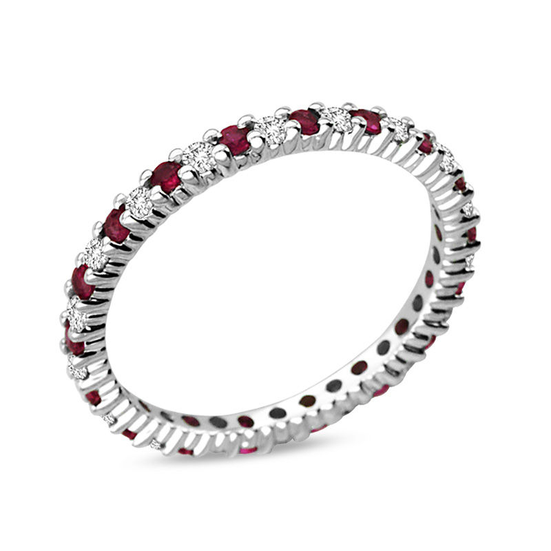 Main Image 2 of Ruby and 1/4 CT. T.W. Diamond Eternity Band in Platinum