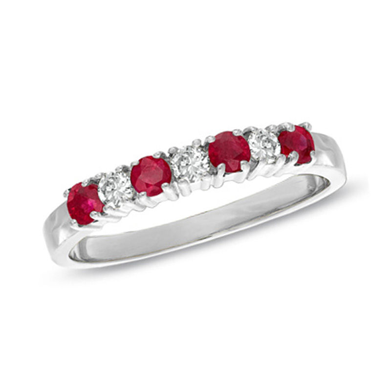 Main Image 1 of Ruby and 1/6 CT. T.W. Diamond Seven Stone Ring in Platinum