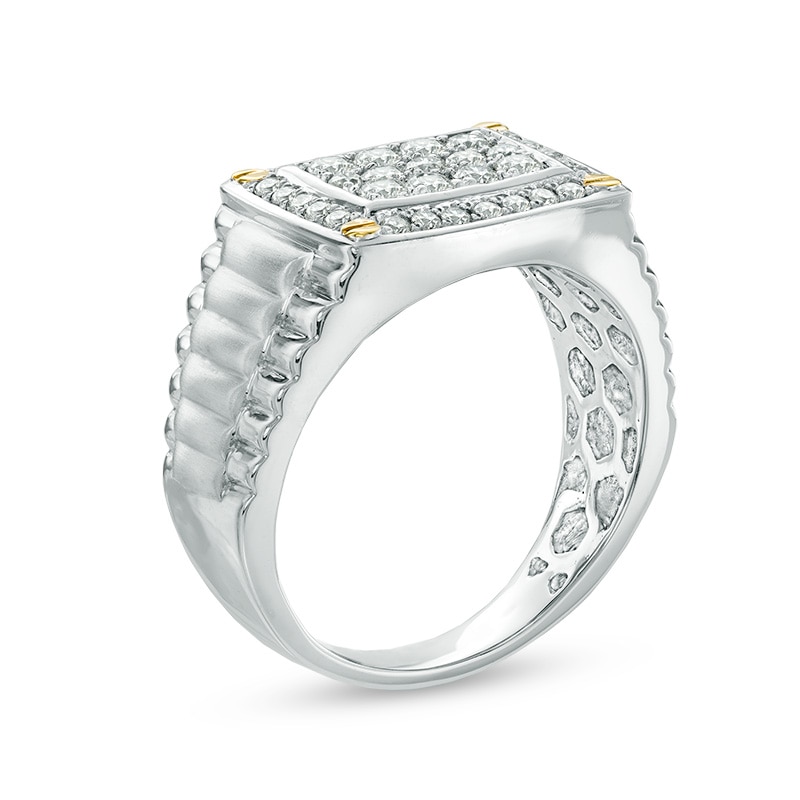 Main Image 2 of Men's 1 CT. T.W. Diamond Rectangular Signet Ring in 10K Two-Tone Gold